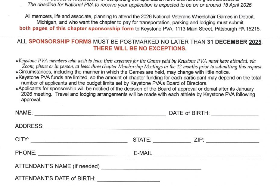 PSF form for 2026 Wheelchair Games Sponsorship